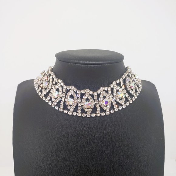 Vintage Iridescent Silver Cubic Zirconia Choker - Picture 5 of 12